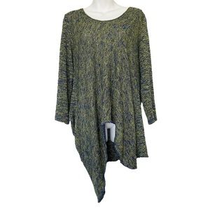 Comfy USA marled green blue knit sweater top asymmetrical hemline size large
